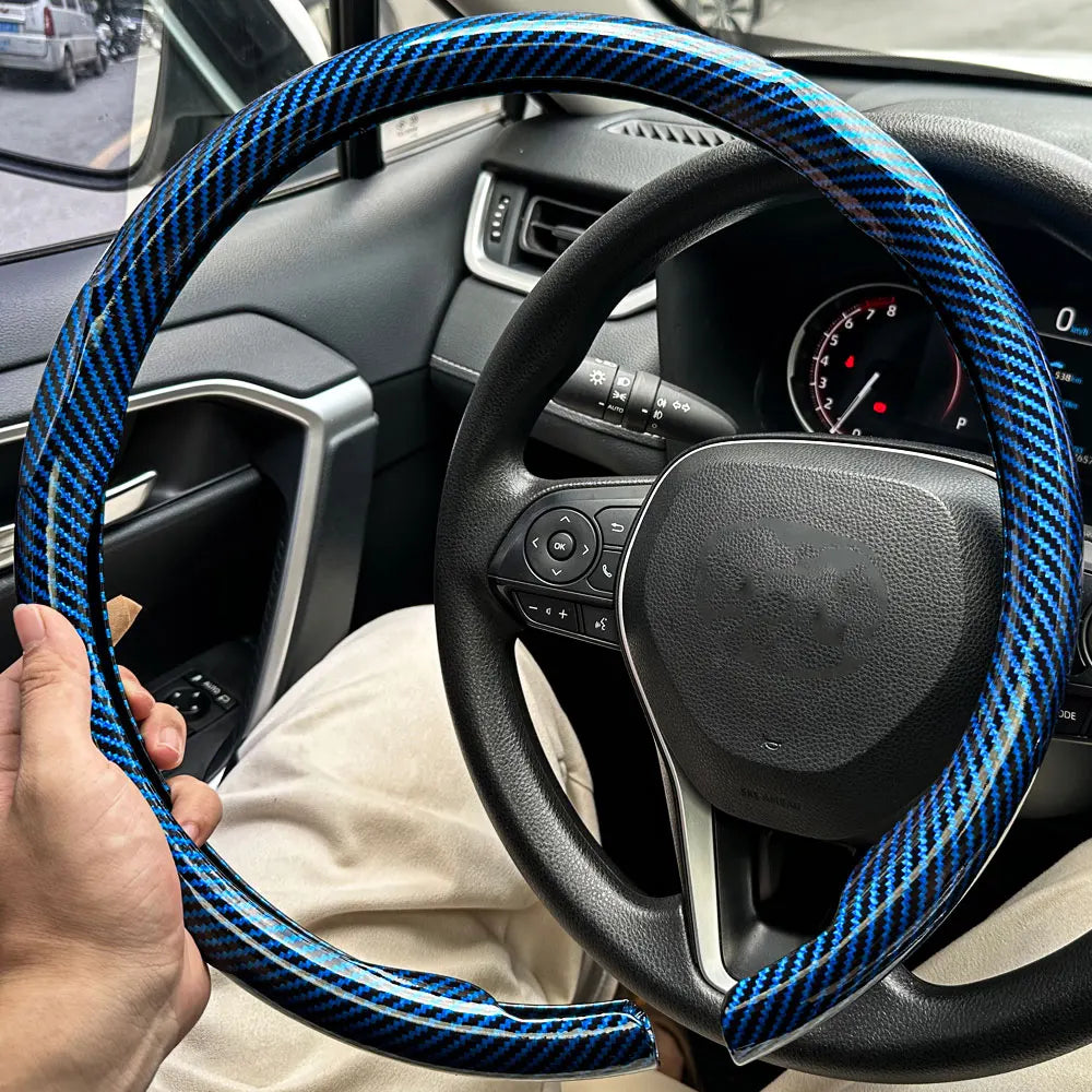 2025 New Universal Non-slip Luster Luxury Carbon Fiber Breathable Round Car Steering Wheel Cover Protector Auto Accessories