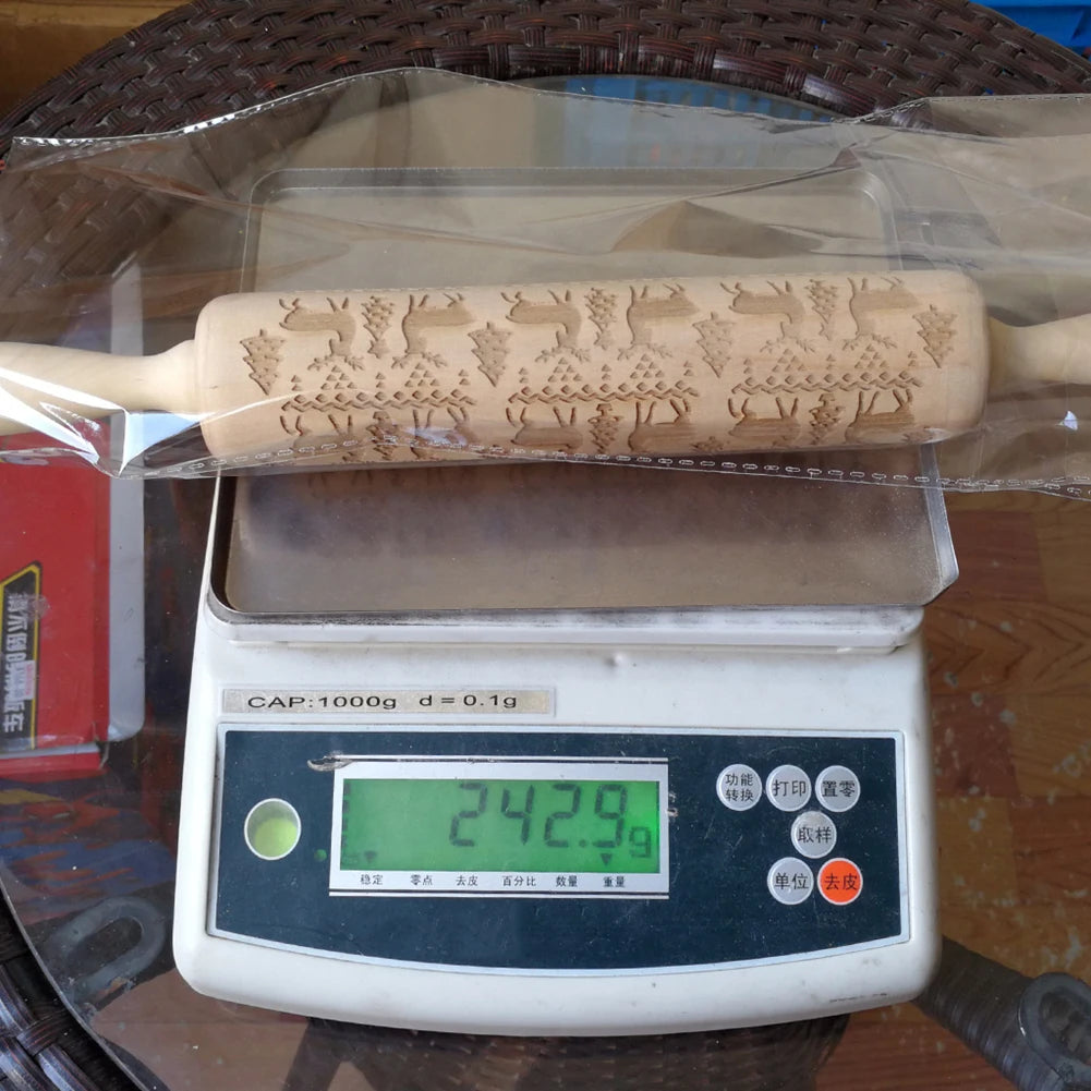 Christmas Snowflake Elk Wooden Rolling Pin Dough Engraved Roller DIY Supplies