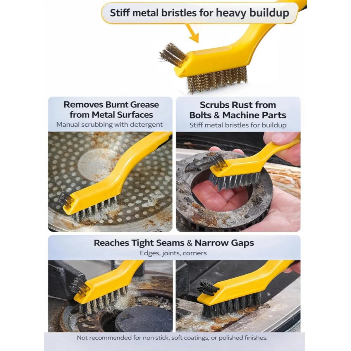 Wire Brush Set 6Pcs Nylon/Brass/Stainless Steel Bristles with Curved Handle Grip for Cleaning Rust Removal Dirt Paint Scrubbing
