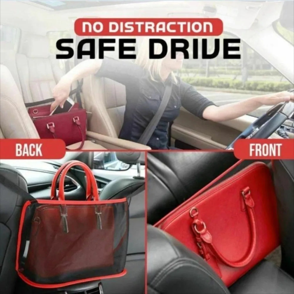 Large Capacity Car Seat Mesh Bag Convenient Hanging Mesh Storage Net Pocket Adjustable Spacious Handbag Purse Organizer Auto