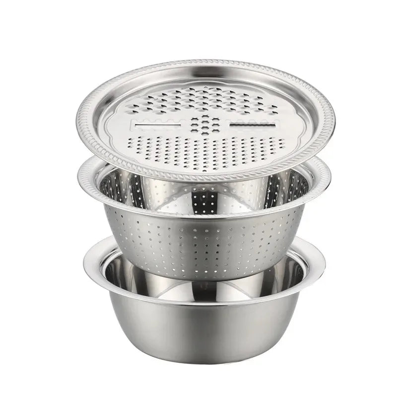 Vegetable Slicer Grater Kitchen Accessories Stainless Steel Multifunctional Strainer and Mixing Bowl Set for Washing Fruits