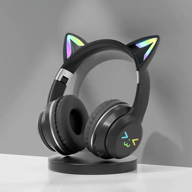 Gradient wireless Headphones RGB cute cat ear Bluetooth Earphones with microphone Stereo Music Game Earphone Girls Kids Gifts