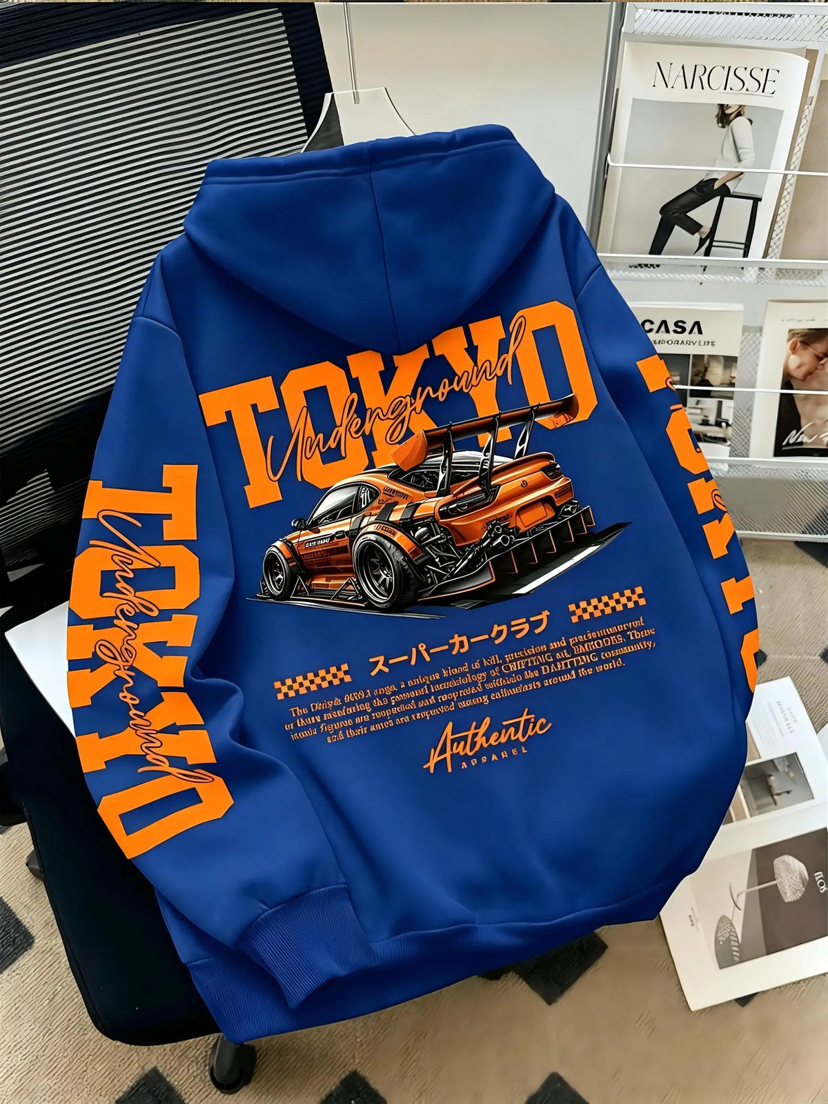 American men's autumn Tokyo racing letter print soft and comfortable hooded sweatshirt long sleeved T-shirt outdoor street top