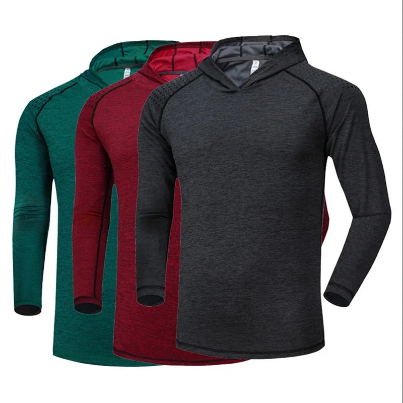 Men Elastic Hooded T Shirt Breathable Casual Gym T-Shirt Man Long Sleeve Running Tops Quick Dry Fitness T-Shirts Male Clothes