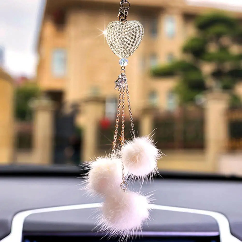 Fashion Diamond Car Accessorie Bling Hairball Pendant Auto Rearview Mirror Pendant Birthday Gift Auto Decoraction Ornaments