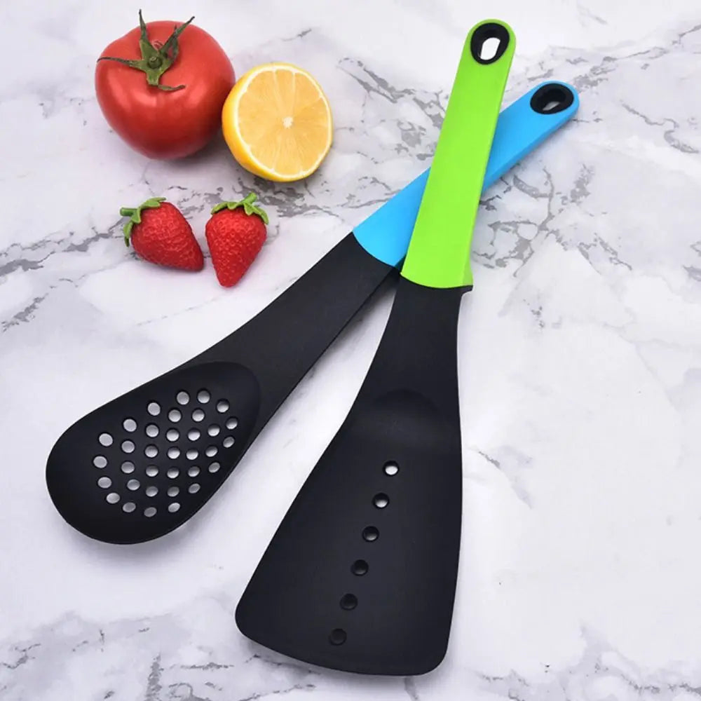 7Pcs/Set Heat-resistant Cooking Spatula Set Nylon with Storage Rack Kitchen Utensils Set Non Stick Colorful Slotted Spoon