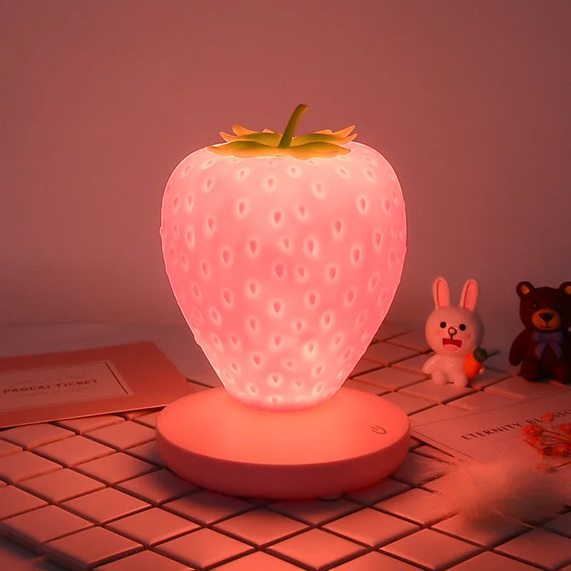 LED Strawberry Night Lamp USB Charing Bedside Lamp Silicon Touch-Sensor