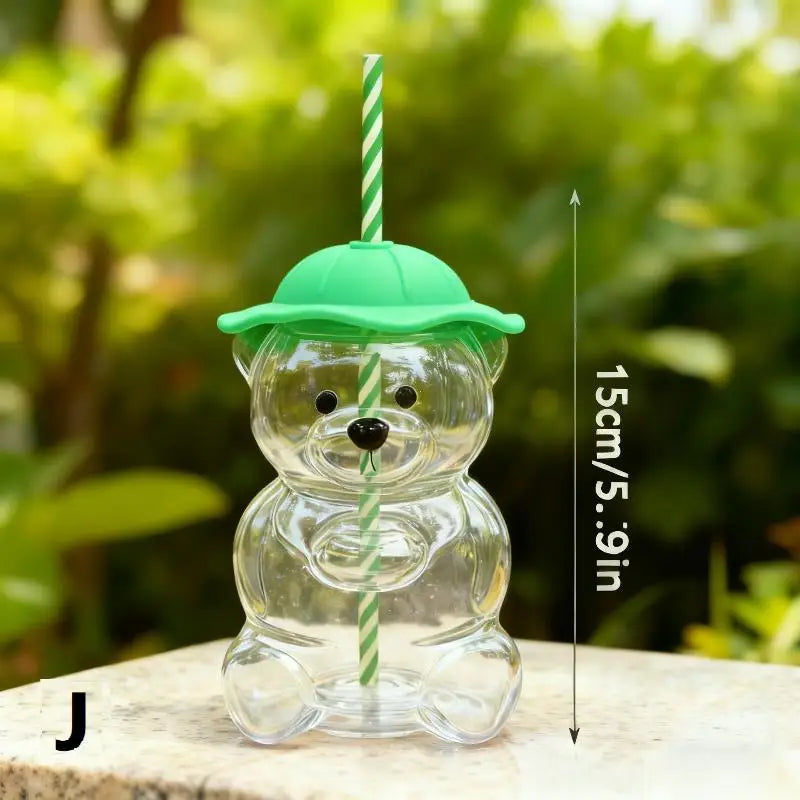 Cartoon Bear Shaped Coffee Mug Cute Bear Mug Plastic Cup With Straw Transparent Creative Milk Coffee Water Cups