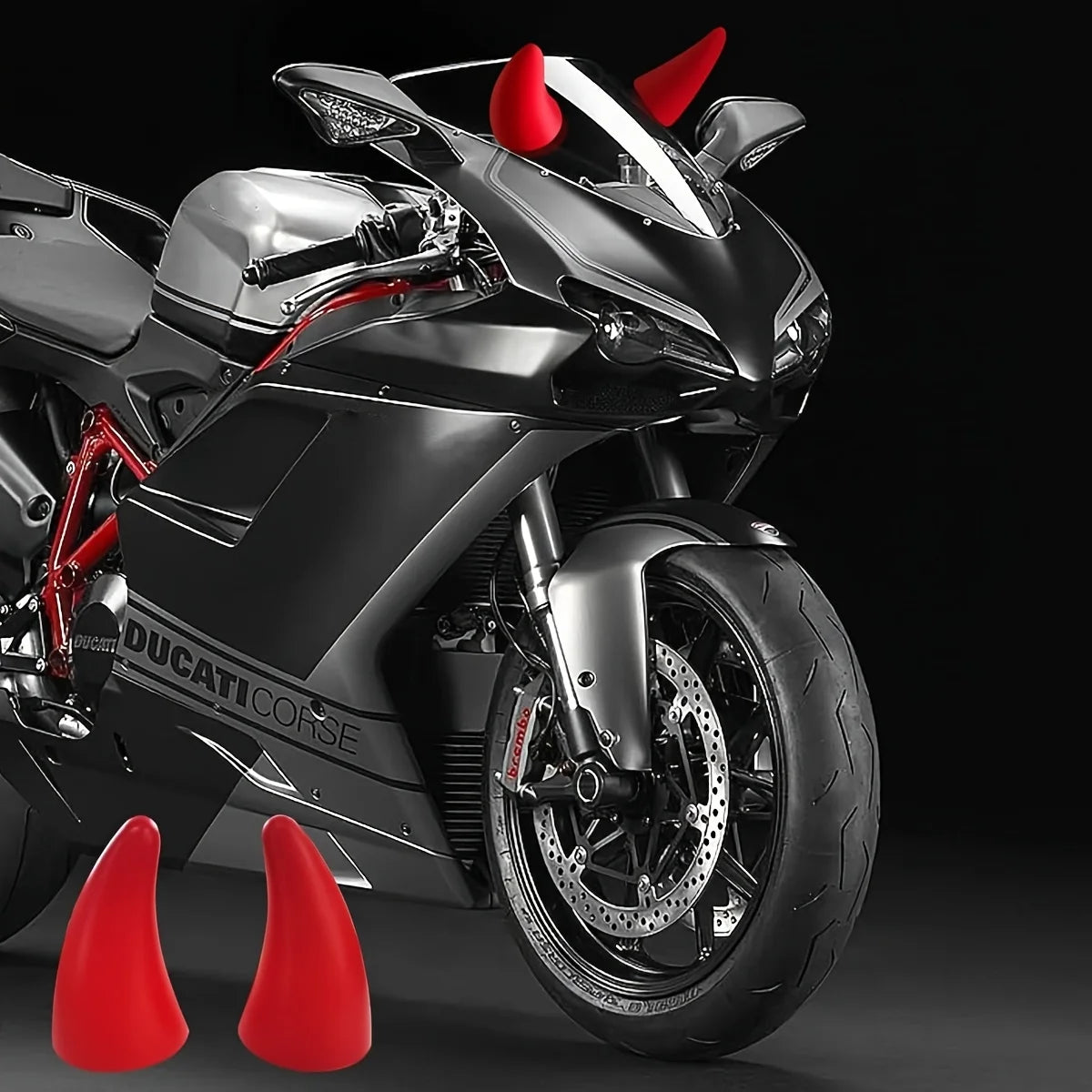 Self-Adhesive Car Elasticity 3D Devil Horns Sticker Bumper Decor Anti Collision Big Devil Horns for Motorcycle Bike Ski Helmets