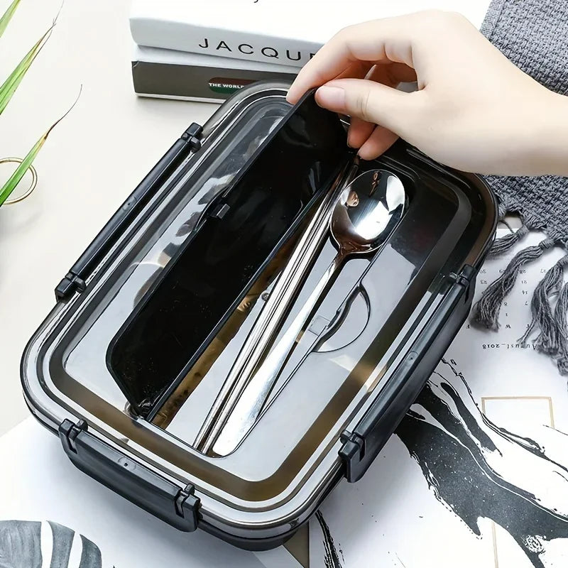 Easy-Clean Bento Container For Students & Office Workers,Leak-Proof Stainless Steel Lunch Box With 3/4 Compartments - Durable