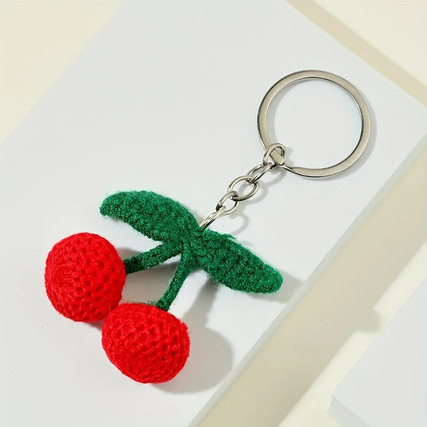 Cute hand-knitted cherry pendant mobile phone pendant Keychain Pendant Car key bag pendant accessories