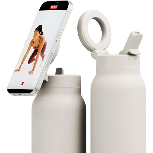 24oz Insulated Water Bottle with Magnetic Phone Mount & Sip Straw Lid for Daily Use