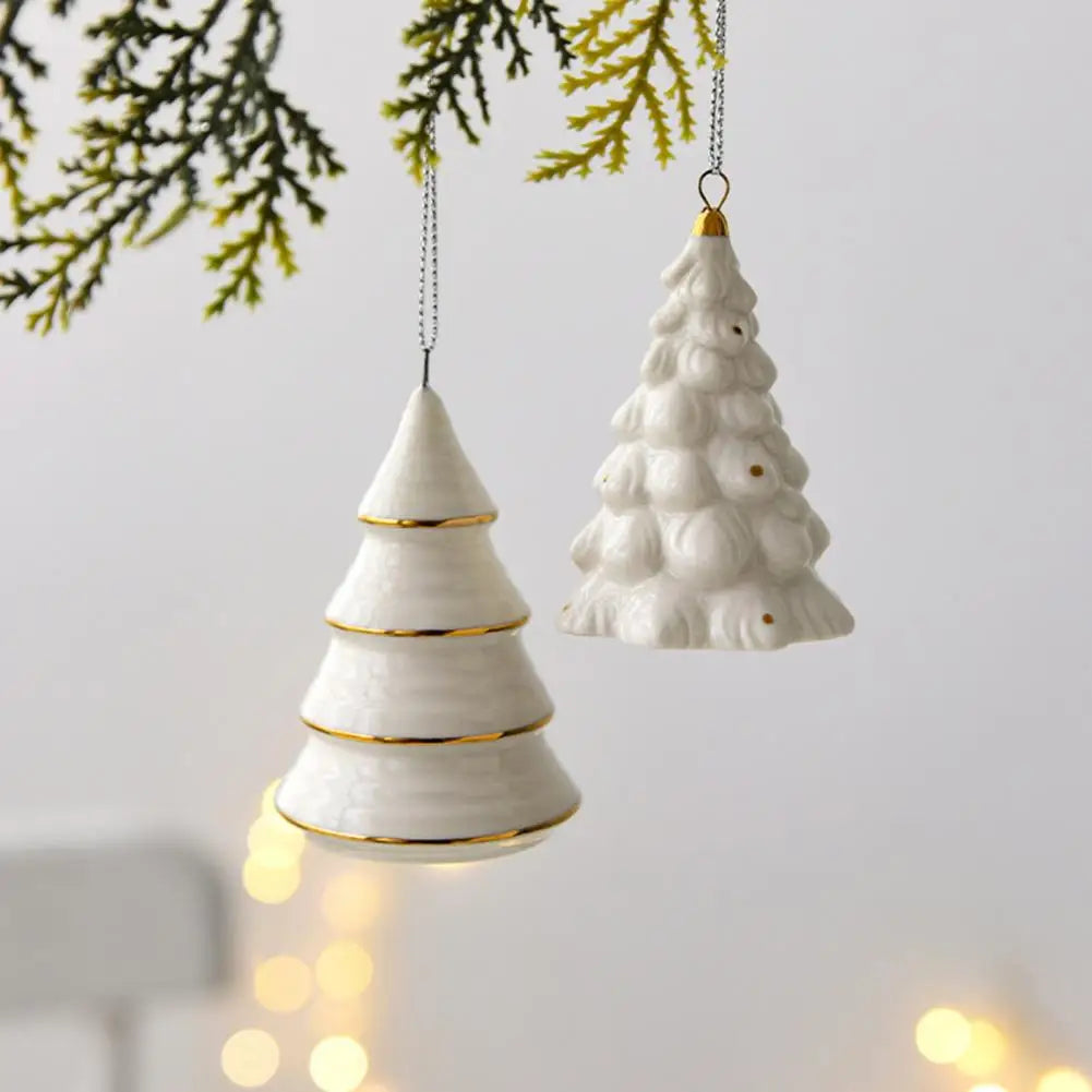 Mini Christmas Tree Pendant Ceramic Xmas Tree Hanging Ornaments Nostalgic Mini Trees For Holiday Home Decoration