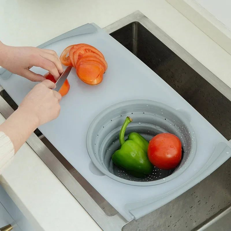 Innovative Multi-Functional 3 in 1 Chopping Board, Detachable Folding Drain Basket, Sink Cutting, Kitchen Tools