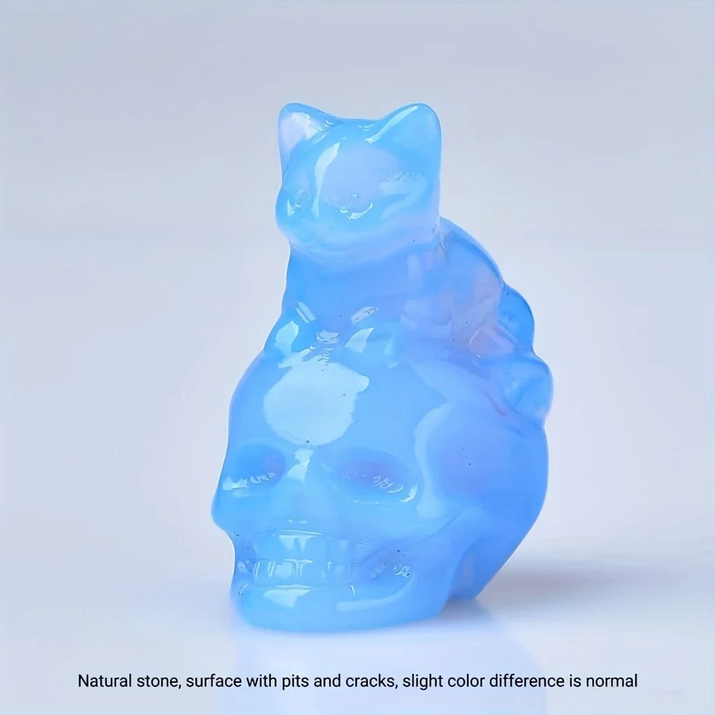 CUPIDCRYSTAL Hand-Carved Natural Crystal Skull Cat Figurine - Perfect for Halloween Decor & Gifts, 1.18in