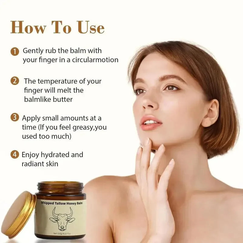 Beef Tallow Honey Moisturizer Cream - Deep Hydration Nourishing Brightening Redness Repair Pore Minimizer for Women Sensitive Dr