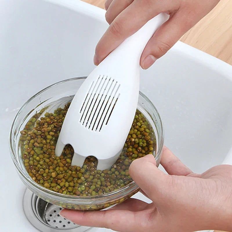 1PC Rice Sieve Spoon Kitchen Drain Colander With Handles Rice Bowl Strainer White Rice Washing Tools Sink Drain Household Tools