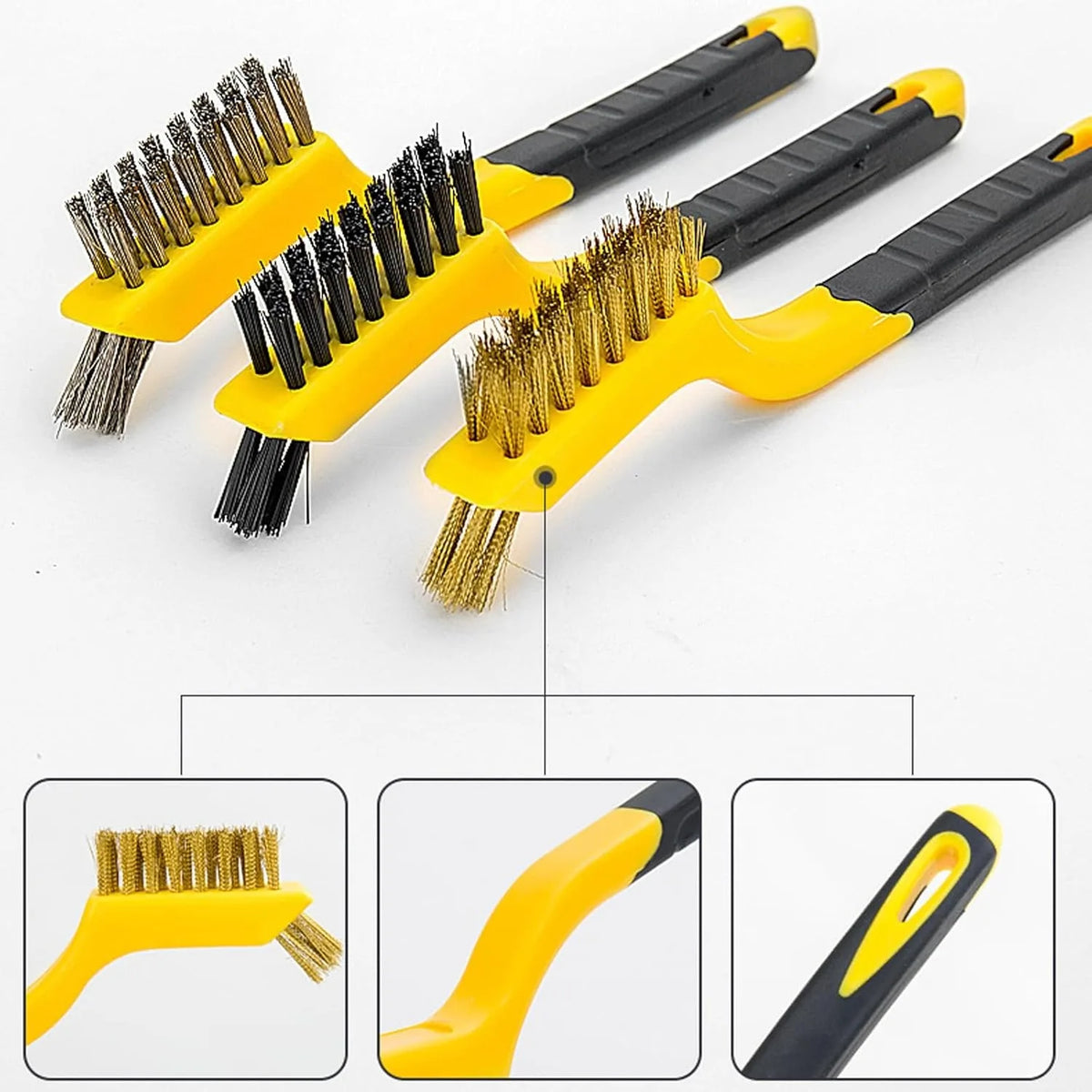 Wire Brush Set 6Pcs Nylon/Brass/Stainless Steel Bristles with Curved Handle Grip for Cleaning Rust Removal Dirt Paint Scrubbing