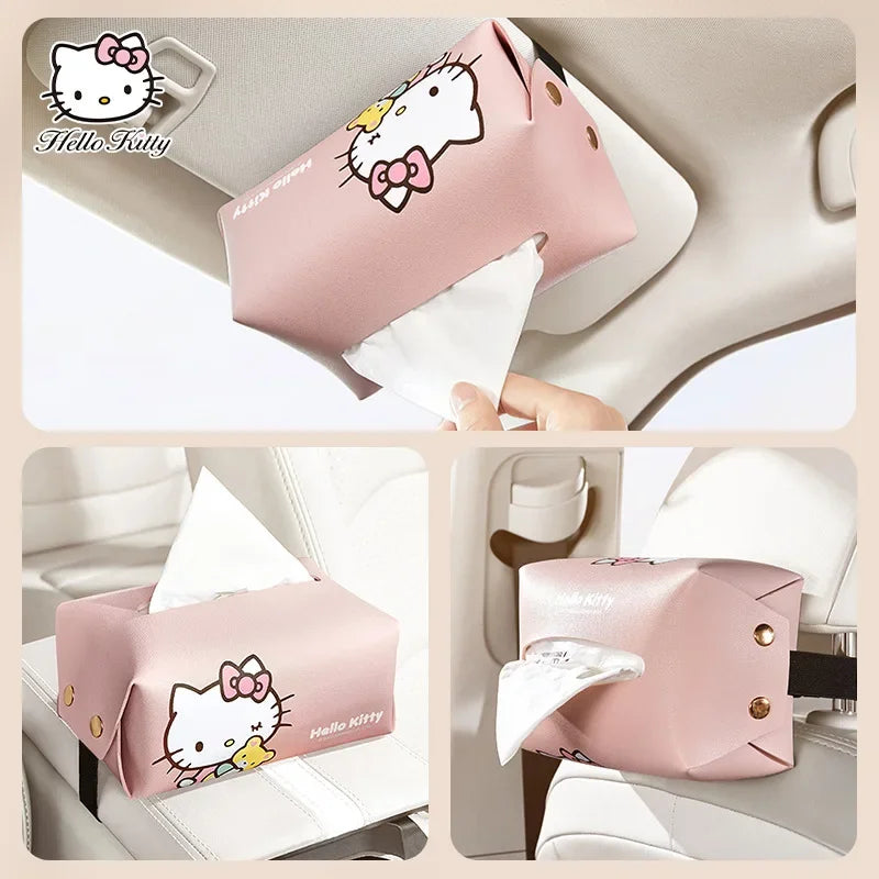 Kawaii Genuine Sanrio Car Tissue Box Hello Kitty Cartoon Armrest Box Car with Drawable Tissue Box Cute Anime Decorative Gifts