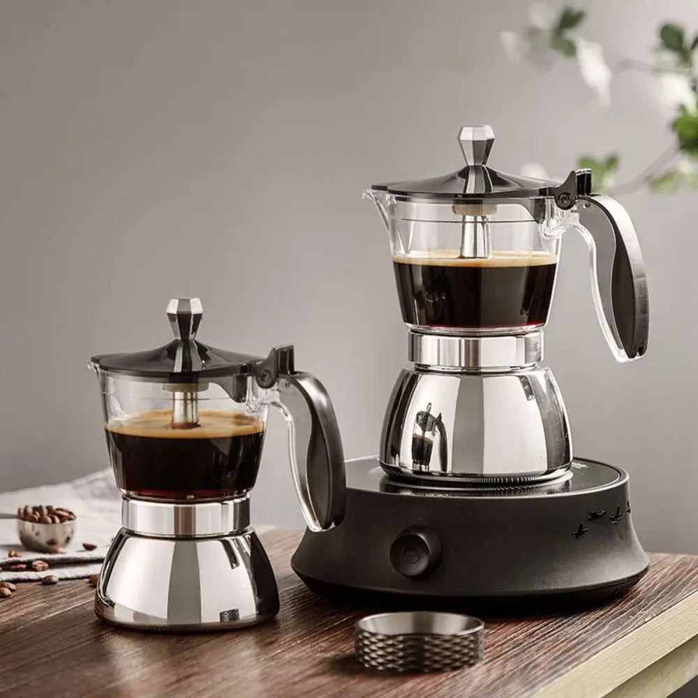 4/6 Cups Visible Moka Pot Transparent Pot Body Universal Coffee Maker Pot Stainless Steel Espresso Italian Coffee Machine