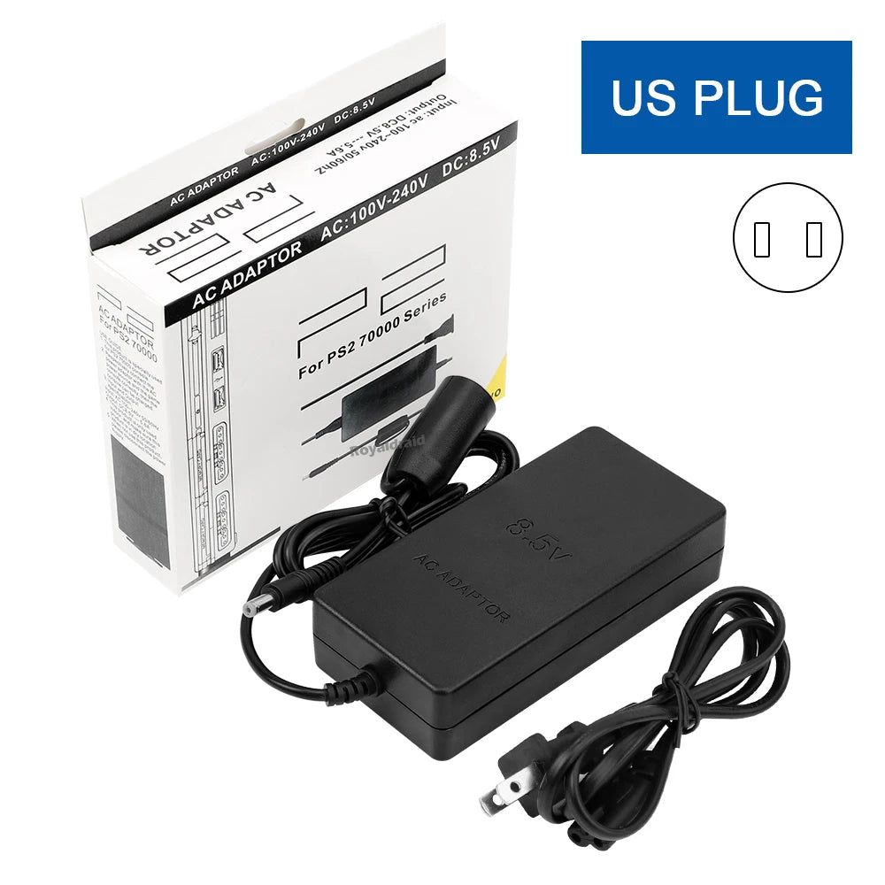 NEW EU US Plug Power Supply For PS2 Replacement AC Adapter Charger Cable Cord 100‑240V DC 8.5V for PS2 Slim 70000 Console