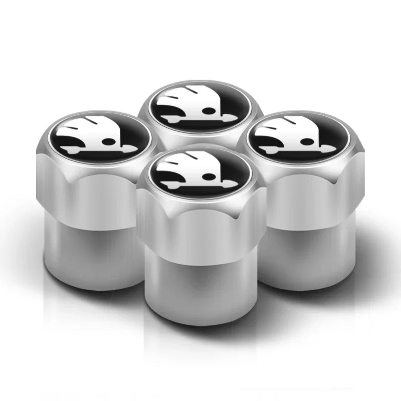 4PC Metal Car Badges Wheel Tire Valve Caps Covers Auto Accessories For Skoda S Kodiaq Octavia 2 3 Yeti Karoq Rapid Fabia VII VRS