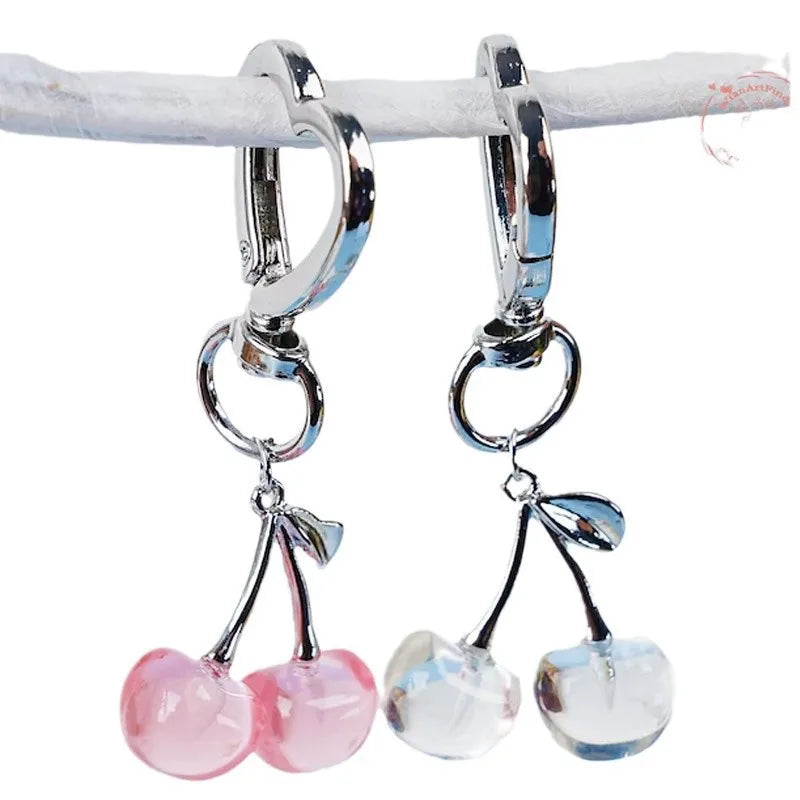 Cute Exquisite Stereo Transparent Simulated Fruit Red Little Cherry Resin Keychain for Women Bag Pendant Jewelry Accessory Gifts