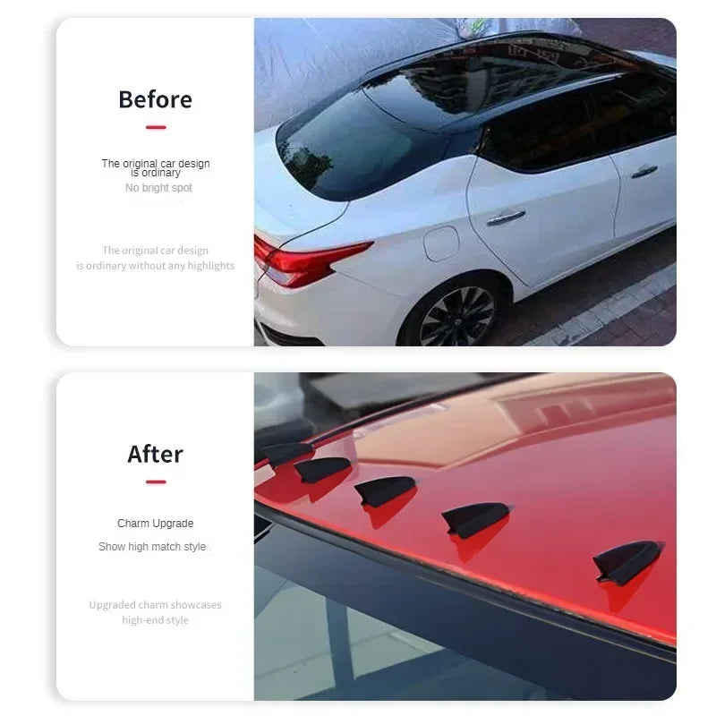 6/1 PCS UV-protected & weatherproof 6pcs Black Car EVO-Style PP Roof Shark Fins Spoiler Wing Kit Vortex Generator