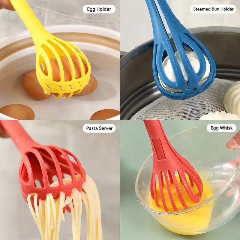3 in 1 Multifunctional Egg Beater Whisk, Manual Baking Tool with Food Clip and Noodle Clip