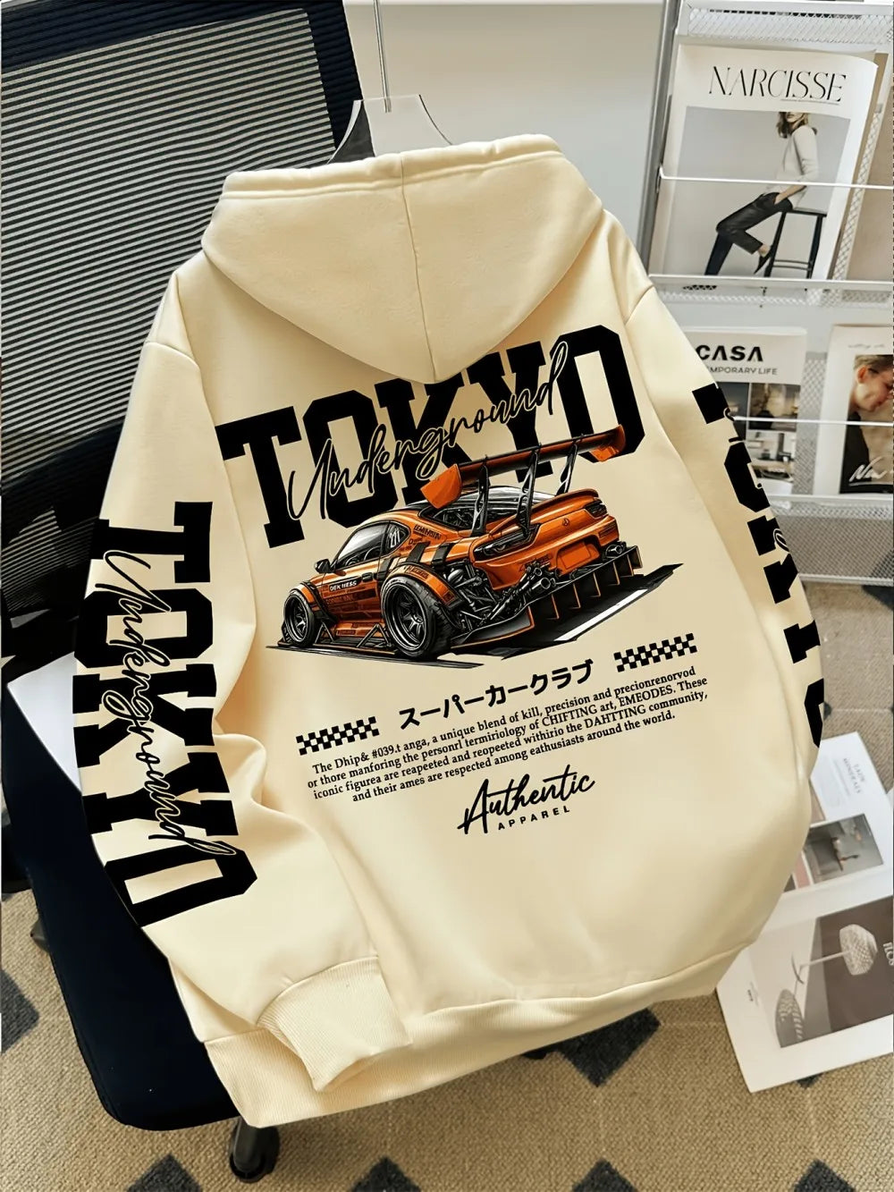 American men's autumn Tokyo racing letter print soft and comfortable hooded sweatshirt long sleeved T-shirt outdoor street top