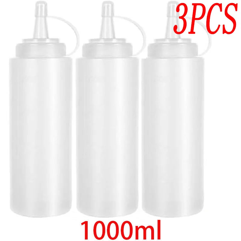 Large Squeeze Condiment Bottles with Nozzles Ketchup BBQ Sauces Olive Oil Bottle Dispenser Squeeze Sauce Bottle Kitchen Gadget