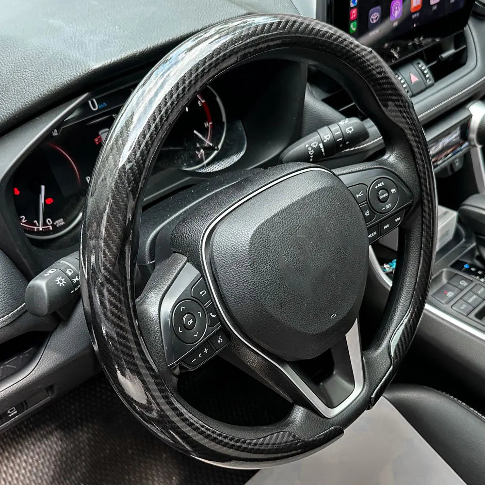 2025 New Universal Non-slip Luster Luxury Carbon Fiber Breathable Round Car Steering Wheel Cover Protector Auto Accessories