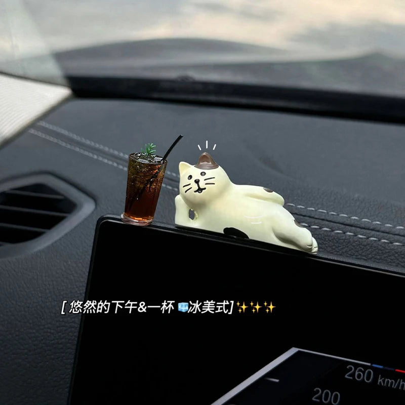 Cute Car Interior Decoration Ornaments Mini Cat Action Figure Auto Dashboard Rearview Mirror Decoration Car Accessories