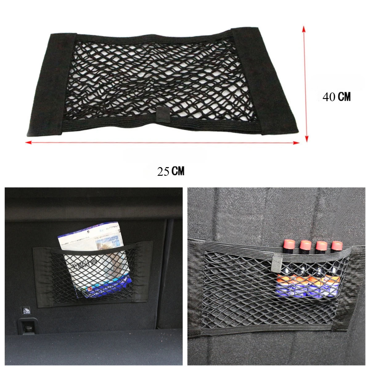 Car Universal Storage Bag Back Rear Mesh Trunk Seat Elastic String Net Magic Sticker Pocket Cage Auto Organizer Seat Back Bag