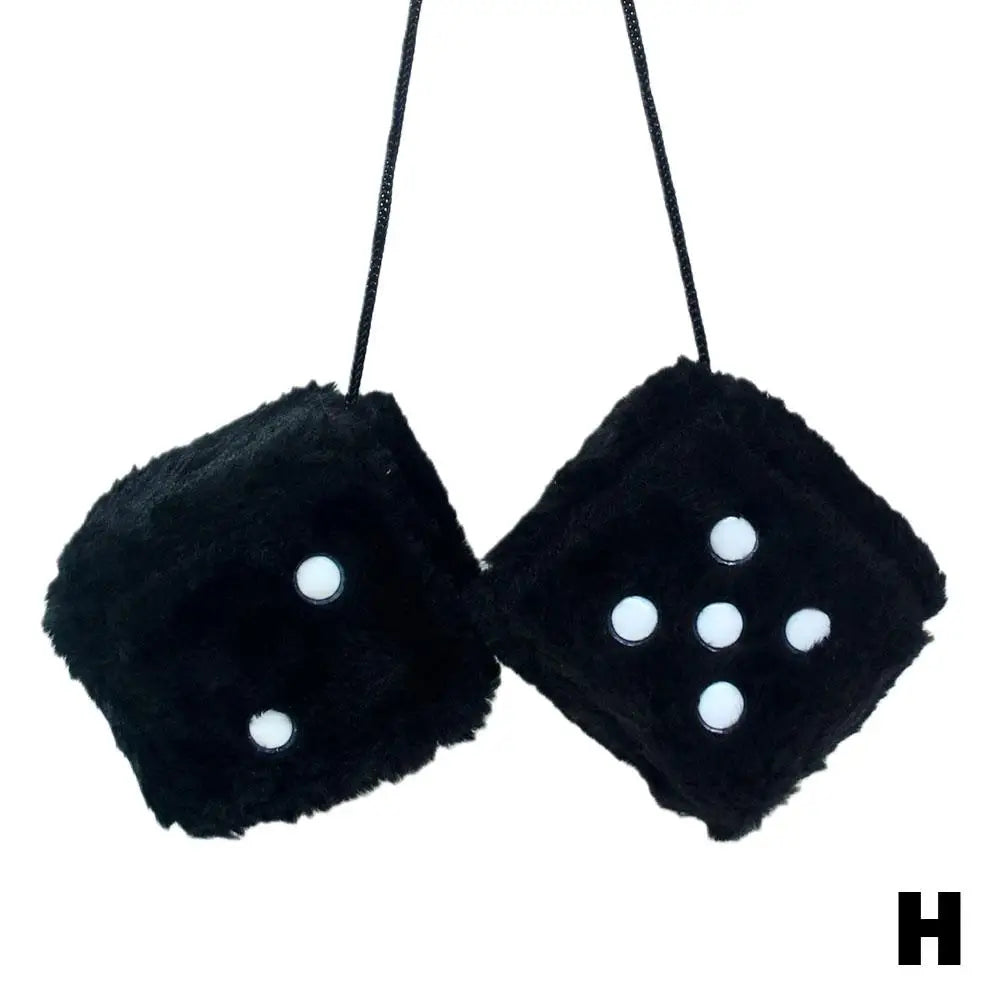 2pcs Big Long Hair Hot Stamping Dot Dice Plush Toy Cube Pendant Car Ornament Sieve Anime Car Decoration Accessories Auto Pendant