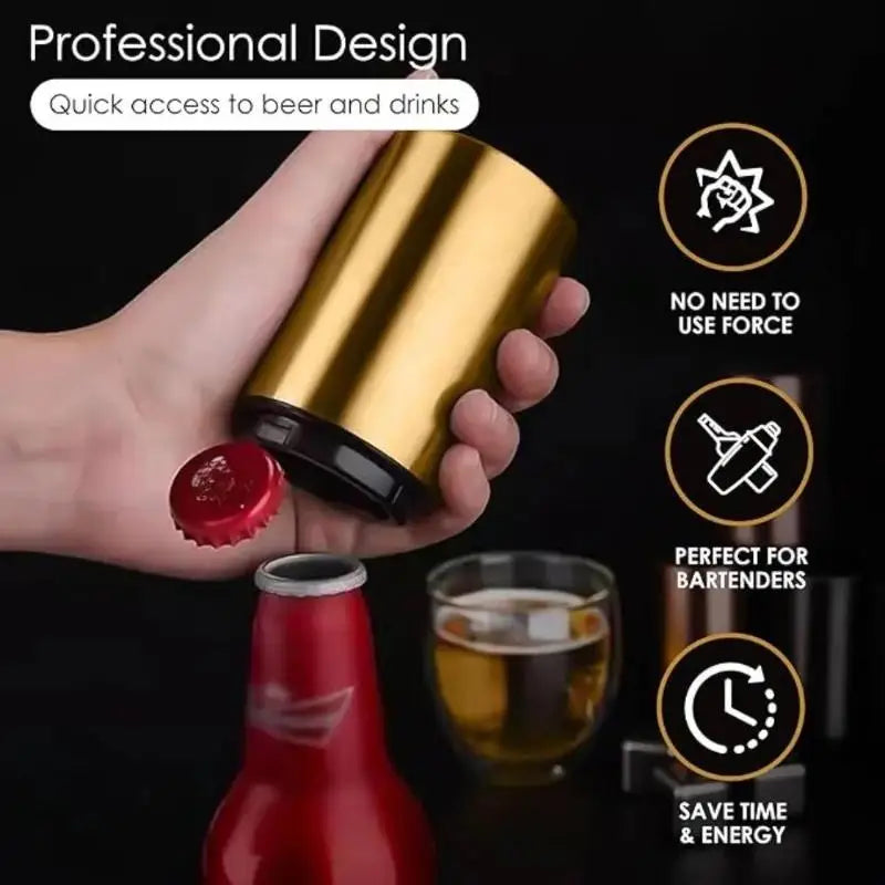 1Pc Automatic Stainless Steel Beer Bottle Opener Magnet Beer Opener Stainless Steel Push Down Opener Wine Kitchen Bar Tools.