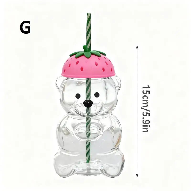Cartoon Bear Shaped Coffee Mug Cute Bear Mug Plastic Cup With Straw Transparent Creative Milk Coffee Water Cups