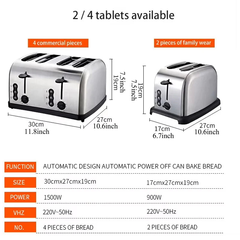 PBOBP Stainless Steel Automatic Electric Toaster Sandwich Maker Bread Baking Machine 2 Slices Slot Grill Oven Breakfast Machine