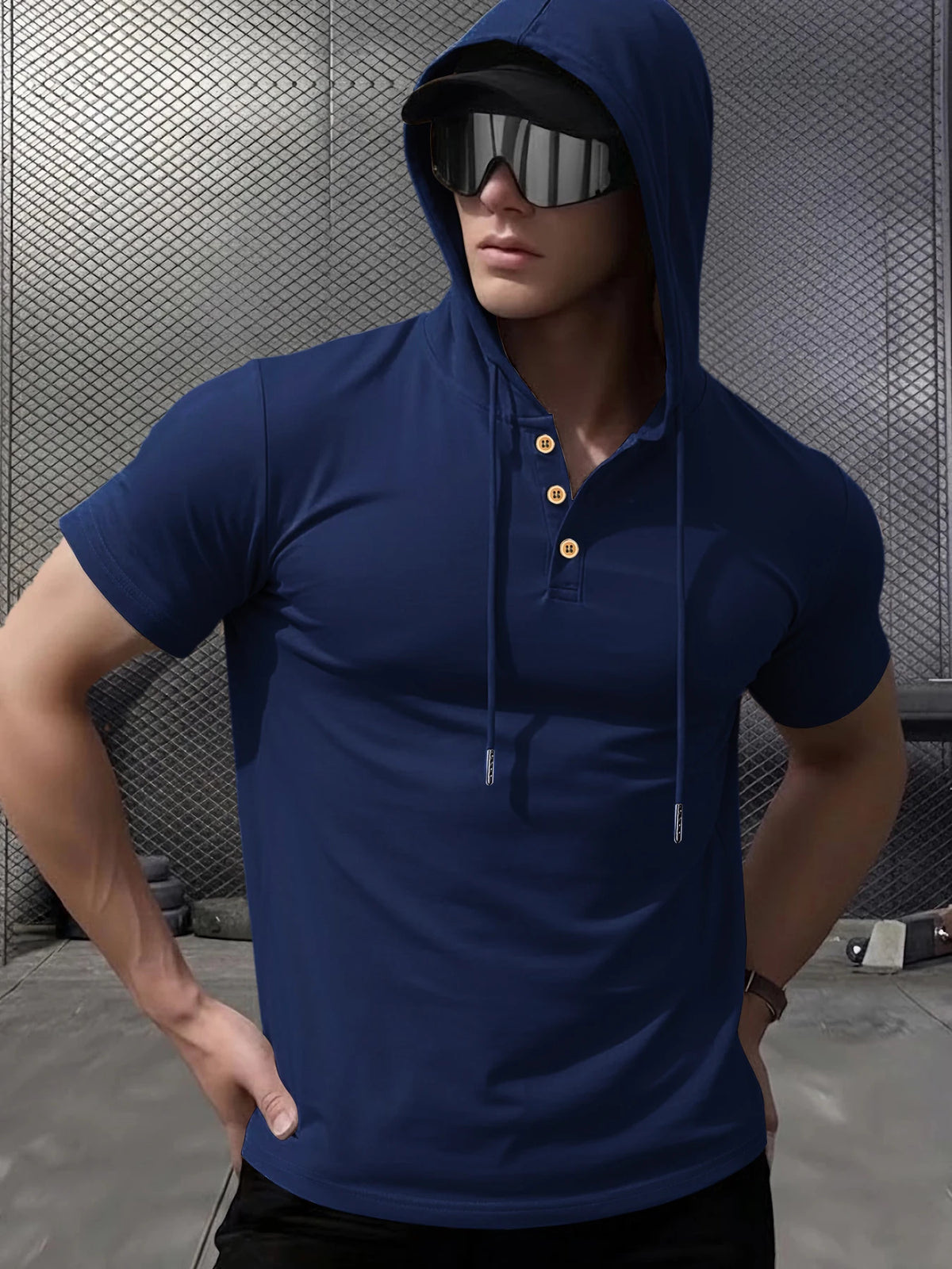 Summer Men's Casual Hooded T-shirt Loose Solid Color Lightweight Short Sleeved Male Outdoor Sports Hoodies Tee Tops