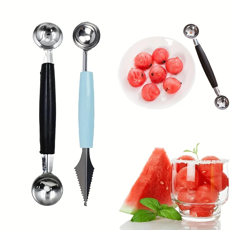 Stainless Steel Fruit Carving and Scooping Tool Reusable Dual-Purpose Fruit Spoon Ice Cream Watermelon Melon Ball Spoon JXB