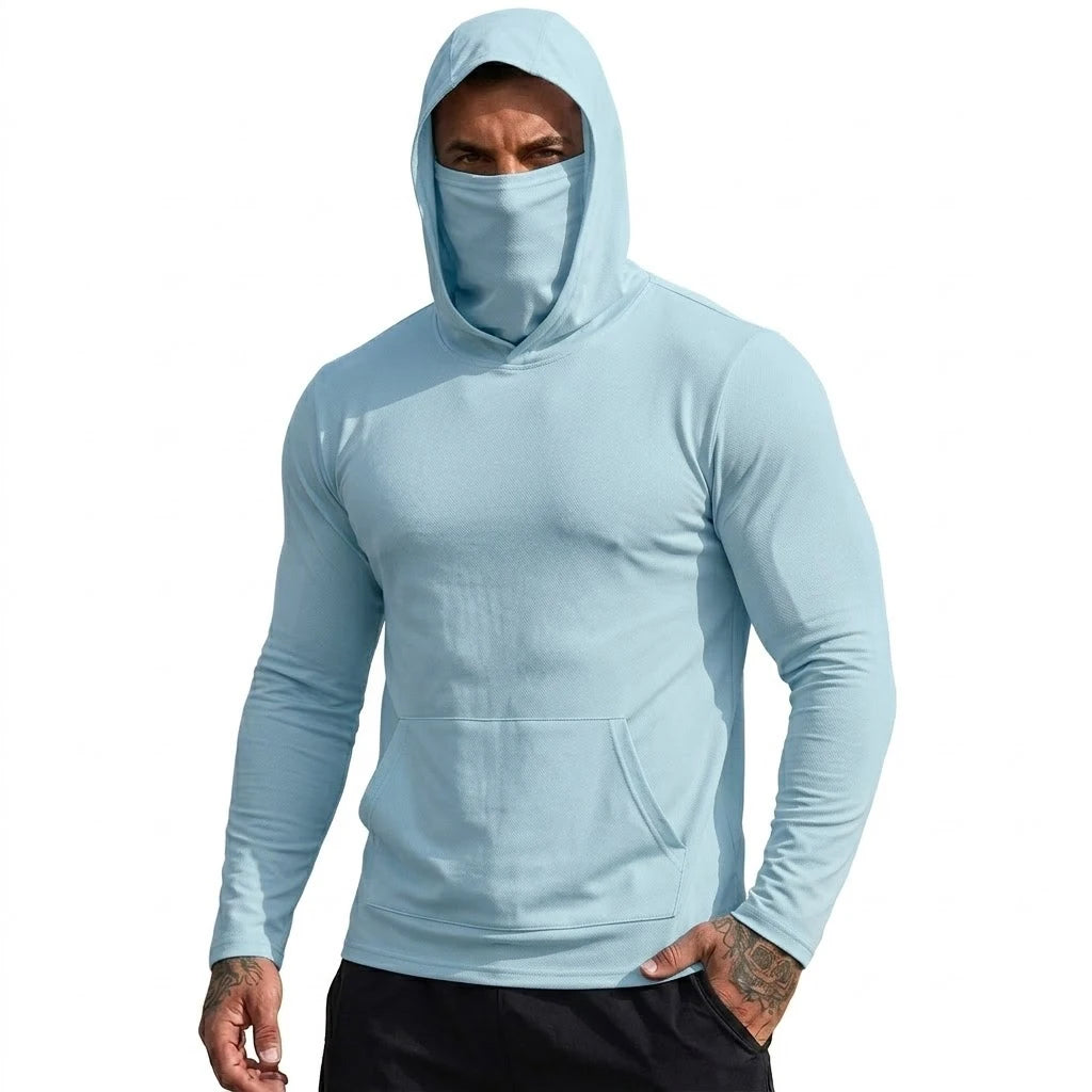 Mens Sun Protection Hooded Tee Quick Dry Long Sleeve Sweatshirt Lightweight Performance Top for Hiking Outdoor Sun Wear Tops