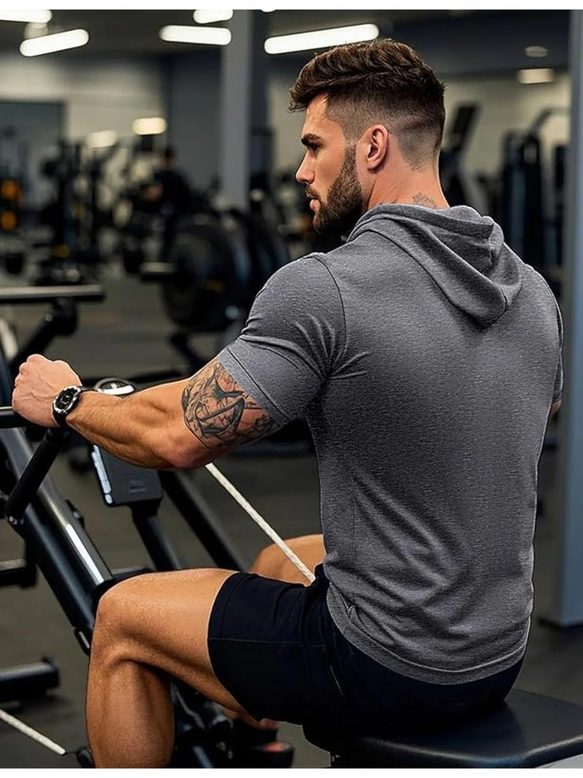 Men's short sleeved hooded sweatshirt hooded T-shirt lightweight sports shirt hooded