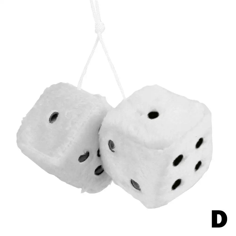 2pcs Big Long Hair Hot Stamping Dot Dice Plush Toy Cube Pendant Car Ornament Sieve Anime Car Decoration Accessories Auto Pendant