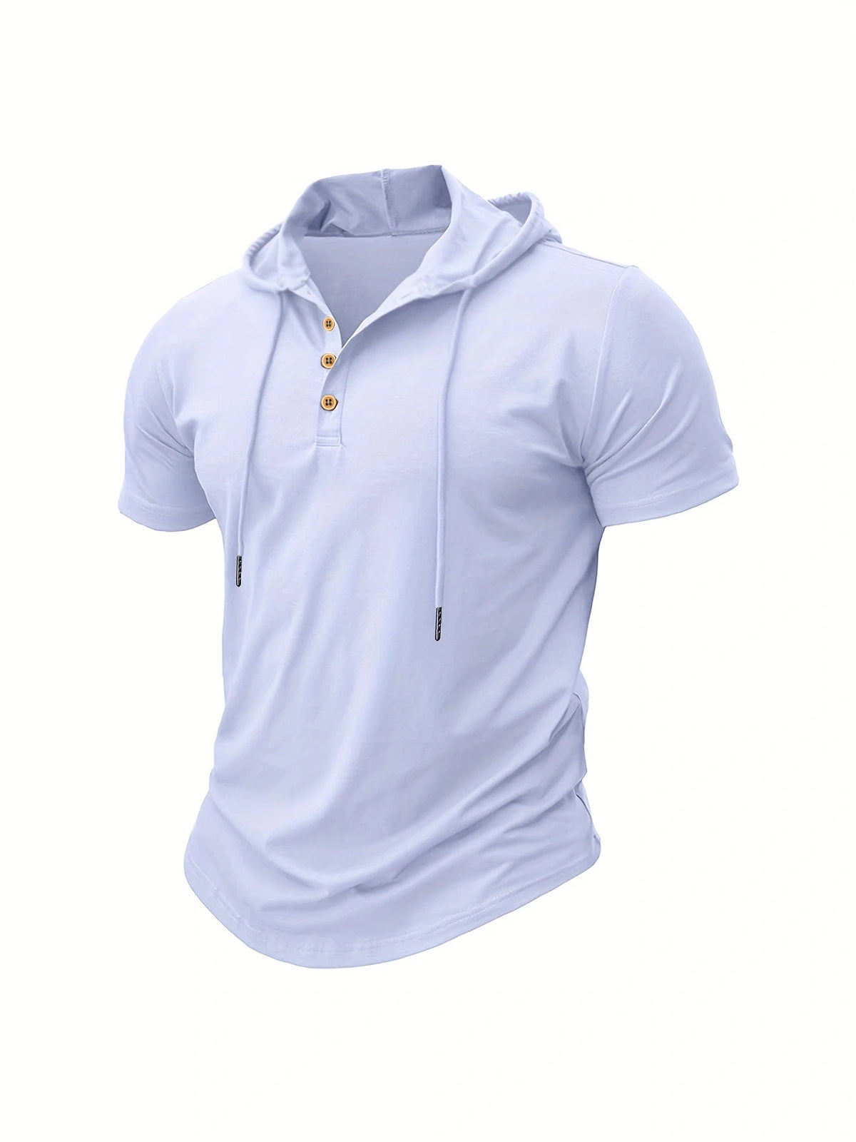 Summer Men's Casual Hooded T-shirt Loose Solid Color Lightweight Short Sleeved Male Outdoor Sports Hoodies Tee Tops