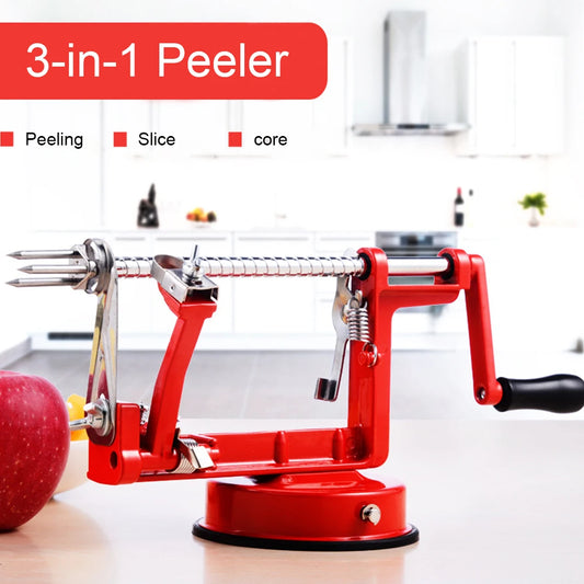 3 in 1 Fruit Peeler Slicing Machine Hand-cranked Stainless Steel Apple Peeler Kitchen Apple Slicer Corer Cutter with Metal Base