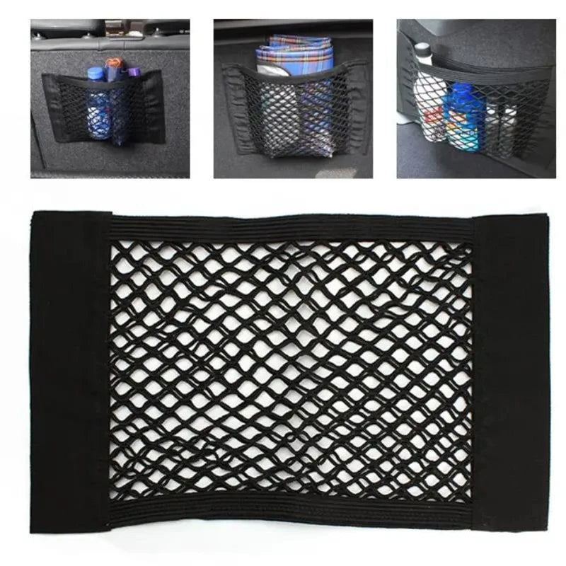 Car Seat Back Organizer Trunk Net Seat Elastic String Net Magic Sticker Mesh Storage Bag Auto Seat Back Bag Car Accessories