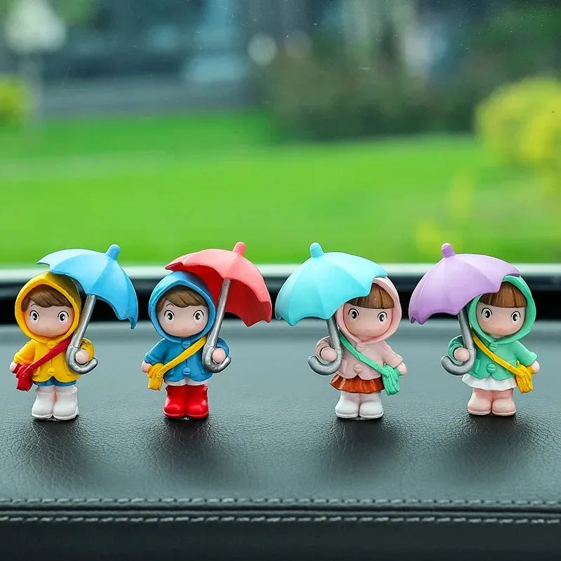 4pcs Raincoat Umbrella Doll Ornament, Cute Figure for Car Interior Decoration