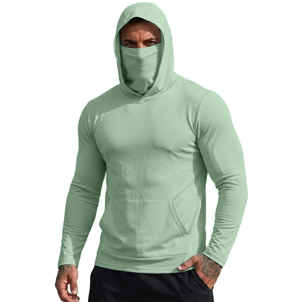 Mens Sun Protection Hooded Tee Quick Dry Long Sleeve Sweatshirt Lightweight Performance Top for Hiking Outdoor Sun Wear Tops