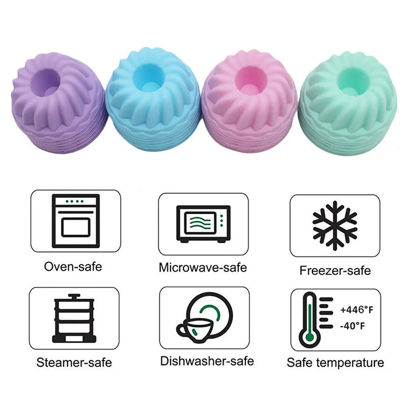 12Pcs Silicone Donut Pan for Baking Nonstick Doughnut Muffin Pumpkin Cup Cupcake Molds Pan Mini Fluted Tube Silicone Baking Mold