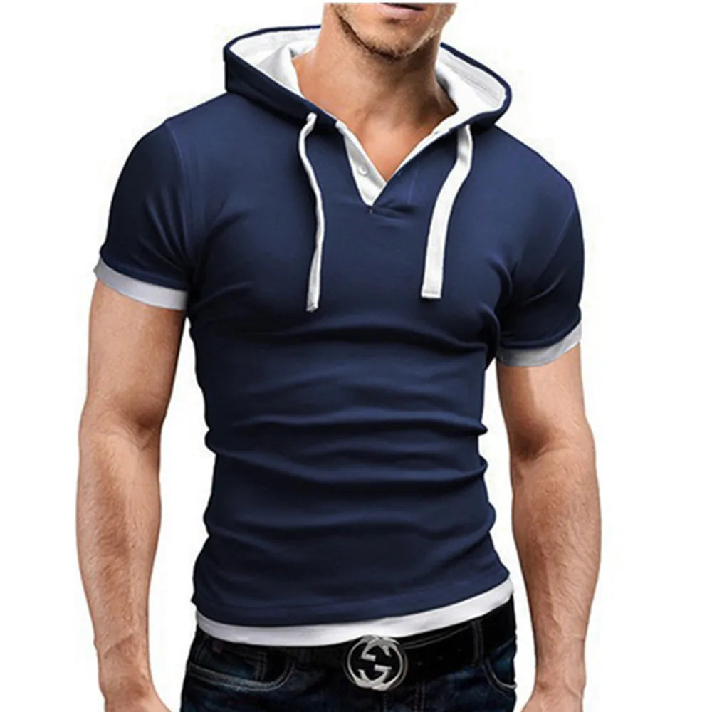 Men's T Shirt 2026 Summer Slim Fitness Hooded Short-Sleeved Tees Male Camisa Masculina Sportswer T-Shirt Slim Tshirt Homme 3XL